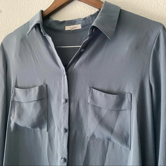 Anthropologie Pleione Utility Blouse Blue Button Up Size Medium Like New Casual - Picture 4 of 10